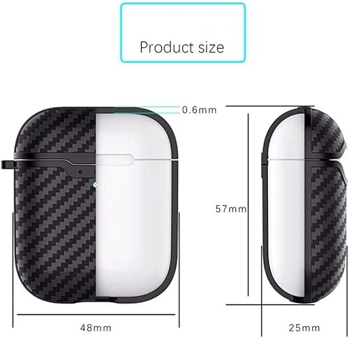 Miniatura 6 de Compatible con auriculares Airpods 1 y 2, fibra de carbono fresco grano militar anti-caída flexible TPU protector antidedos con llavero negro