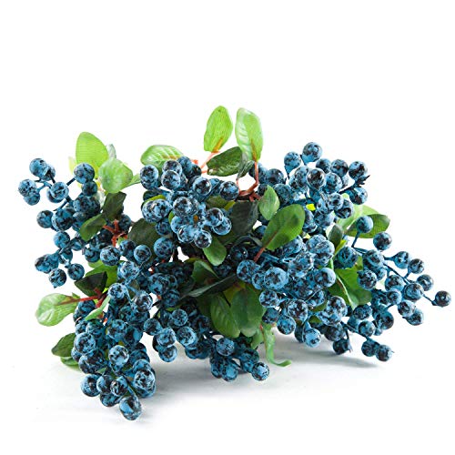 Shacos 20 Pack Artificial Blueberry Picks With Green Leaves 9.8 Inch Blueberry Stems Blueberries Spray Floral Arrangement Bouquet Filler For Home Wedding Christmas Decoration (20 Pcs, Blueberry) #TOP2