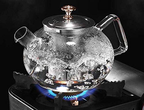 Image of 1 Liter Glass Kettle /Teapot with Stainless Steel Infuser & Lid, Borosilicate Glass Tea Kettle Stove-top Safe, Blooming & Loose Leaf Teapot Set of 1