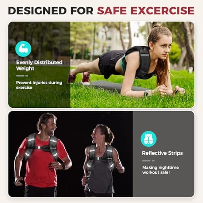 BAGAIL Weighted Vest, 5lbs/8lbs/10lbs/12lbs/15lbs/20lbs/25lbs/30lbs Weight Vest with Detachable Phone Pouch, Rucking Vest for Women, Men, Walking, Weight Loss, Training, Running