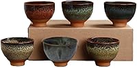 Better-Love 6PCS Handmade Jian Ware Ceramic Cups - 2.9oz Sake Tea Espresso Bowls, 6 Colors Authentic Chinese Pottery Gift Set