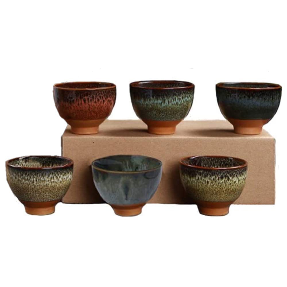Better-Love 6PCS Handmade Ceramic Espresso/Tea/Sake Cup Gift Set (2.5oz) - 6 Colors, Chinese Pottery Teacups & Japanese Style Cups