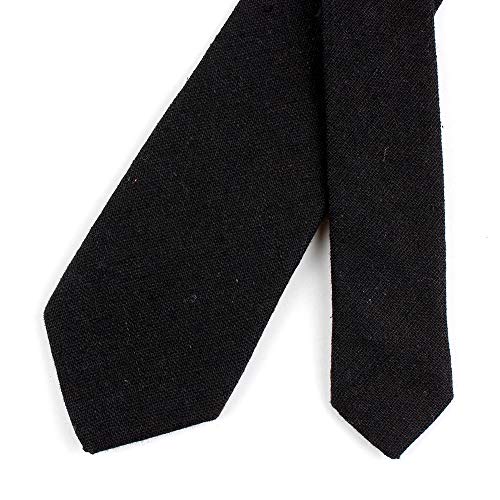 Image of Elfeves Men's Skinny Solid Color Tie Causal Cotton Linen Narrow Slim cut Necktie