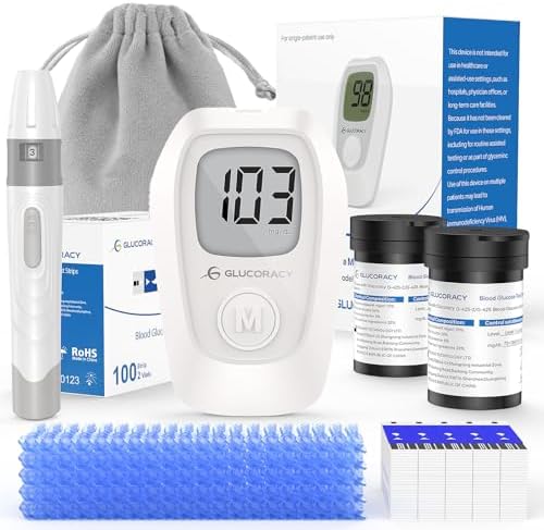 Glucoracy G-425 Glucose Monitor Kit, Blood Sugar Monitor with Glucose Meter, Lancing Device, 100 Test Strips and 100 Lancets, Blood sugar testing kit for Home Use, Diabetes Home Testing Kit