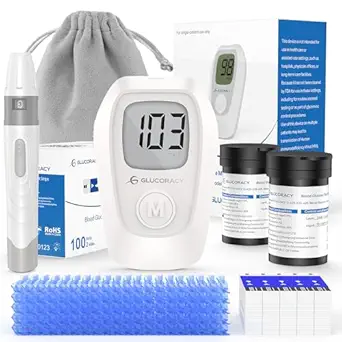 Glucoracy G-425 Glucose Monitor Kit, Blood Sugar Monitor with Glucose Meter, Lancing Device, 100 Test Strips and 100 Lancets, Blood sugar testing kit for Home Use, Diabetes Home Testing Kit