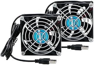 Rowiz 2pcs DC 5V 80mm (8cm) Case Fan with Metal Finger Guard, Silent Cooler USB Connected Cooling Fan for Router PC CPU TV Box, 80×80×25mm
