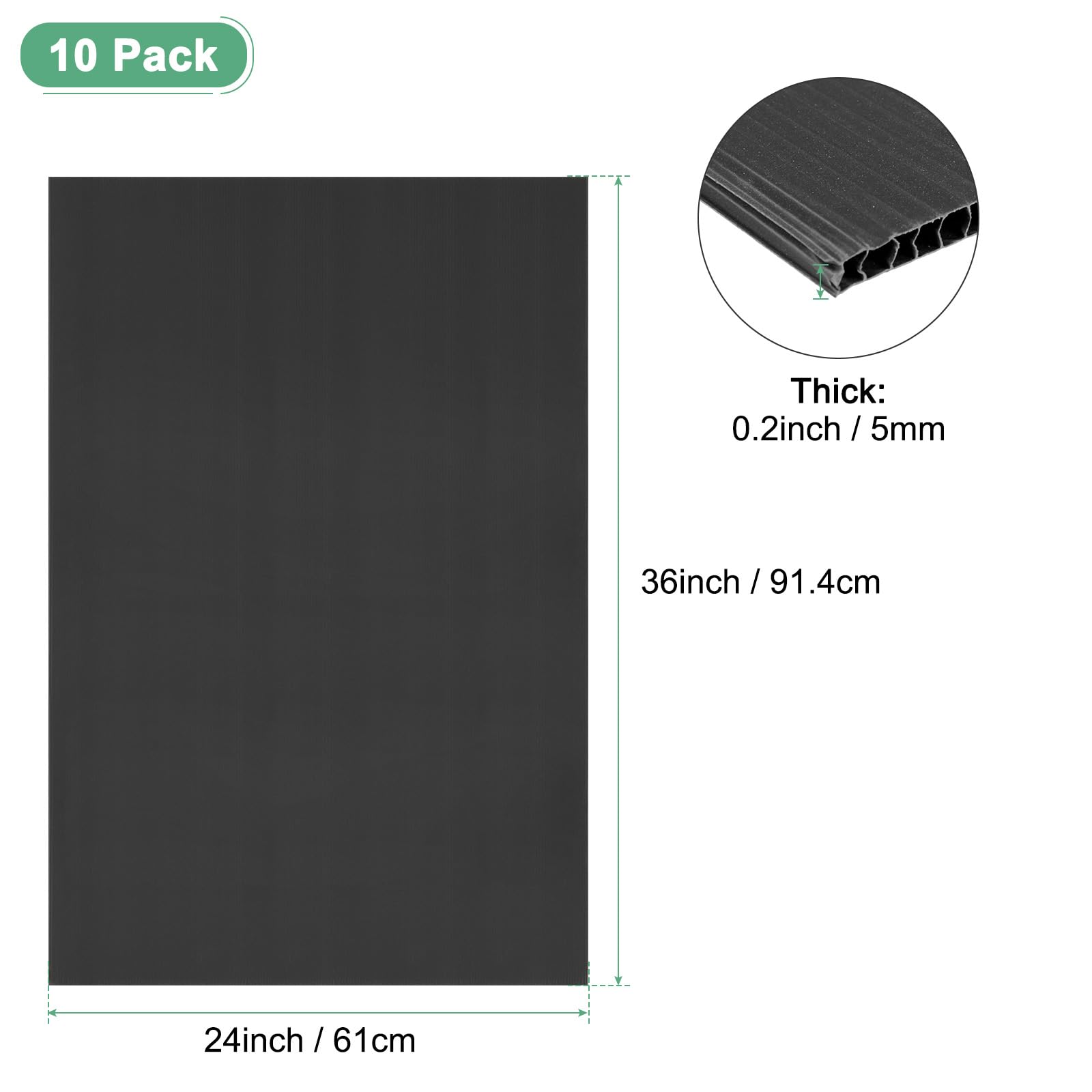 M METERXITY 10-Pack Hojas De Plástico Corrugado, 24 Pulgadas X 36 Pulgadas Tablero De Cartel Corrugado Impermeable Para Letreros De Patio De Venta De Garaje/Aula[5mm De Grosor, Negro]