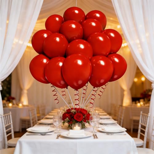 Image of Red Balloon Birthday Party Balloons - 100 Pack 12 inch Round Latex Party Balloons for Birthday Graduation Baby Shower Christmas Wedding Party Decorations