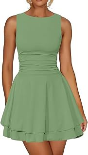 Women's Sleeveless Cocktail Party Dress Ruched Waist Flared Skirt Wedding Guest Dresses for Women 2025 Elegant Classy