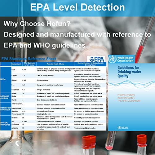 16 In 1 Drinking Water Test Kit - Hofun Professional Hardness Testing Kits, Tap And Well Water Test Strips With Hardness, Ph, Mercury, Lead, Iron, Copper, Chlorine, Chromium/Cr, Cyanuric Acid #TOP1