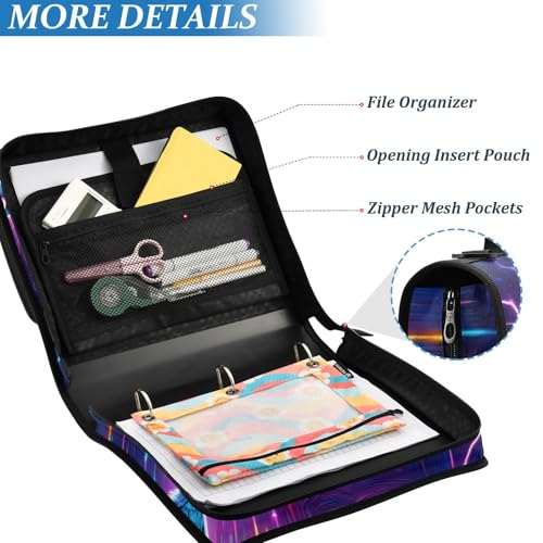 Image of Custom 3 Ring Zipper Binder Galaxy Forest Wolves Personalized Name 1.5 inch Binders Large Capacity Multi Pockets for School Office Supplies