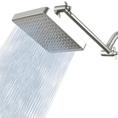 Voolan Rain Shower Head with 11" Extension Arm - High Pressure Rainfall Showerhead - Luxury Modern Look - Comfortable Shower Experience Even at Low Water Flow (Square, Brushed Nickel)