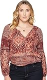 Lucky Brand Women's Plus Size Mixed Print Top, Burgundy/Multi, 2X