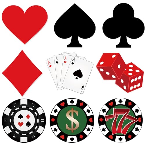 Image of Vuzvuv 63Pcs 5In Versatile Casino Party Paper Cutouts with 120Pcs Glue Points,Las Vegas Casino Poker Themed Cut Outs Decorations for Birthday Party Theme Decor Supplies