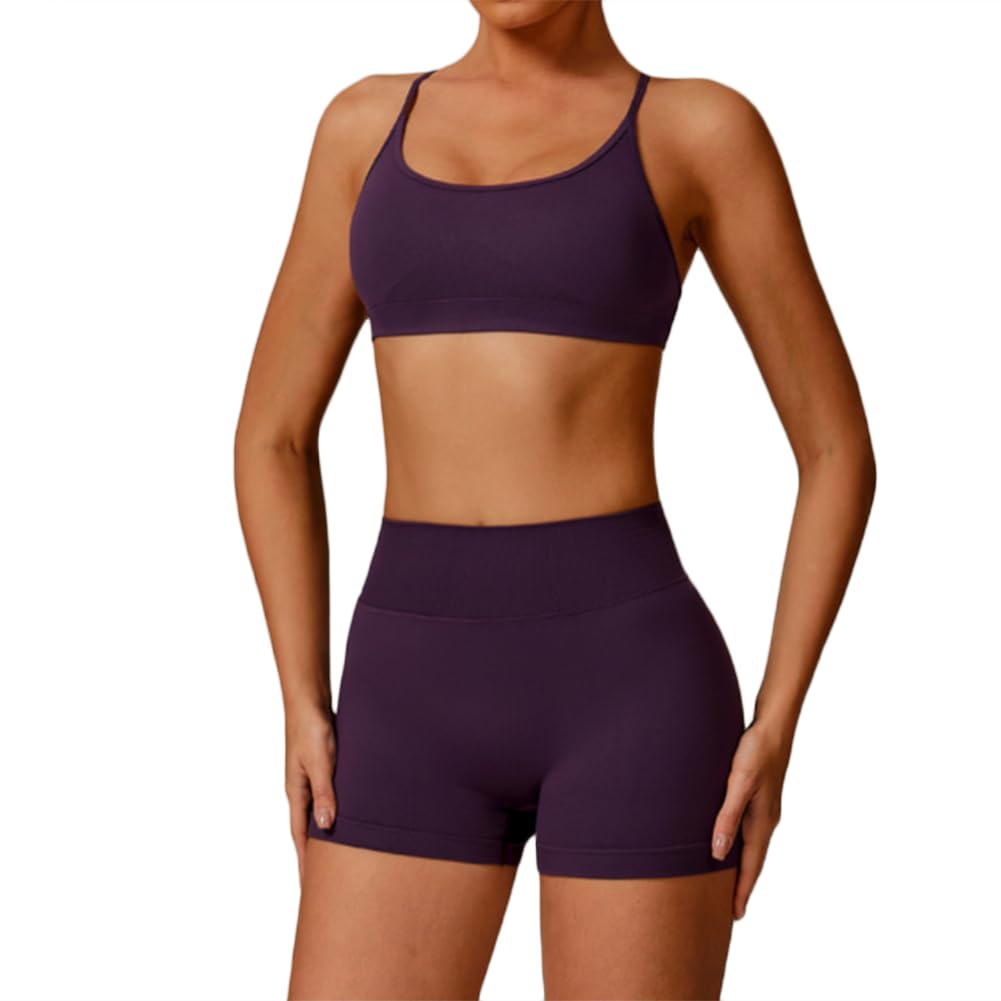 JPXJGT Women's Sportswear Set Breathable Lightweight Yoga Running Including Crossback Sports Bra High Waist Butt Lift(Size:XL,Color:Purple)