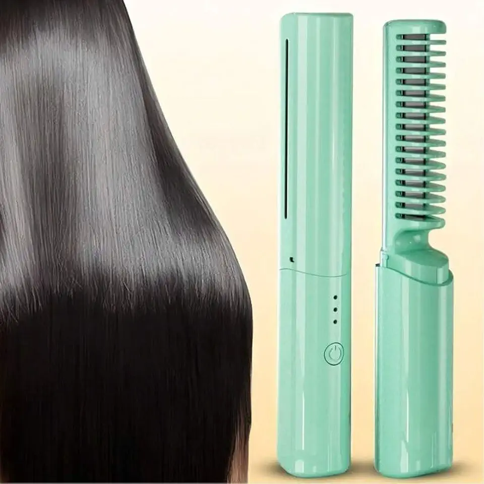 Mini Pente Alisador de Cabelo Portátil Recarregável | Aquecimento Rápido, Temperatura Ajustável e Design Compacto para Viagem e Uso Diário