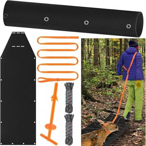 WinnerWhy 6 Pcs Deer Drag Sled Game Glide Deer Sleds for Game Dragging 1.2mm Thickened Tear-Resistant Heavy Duty Cart Hauler for Hunting, Field Dressing Accessories Hunting Tool(Black)