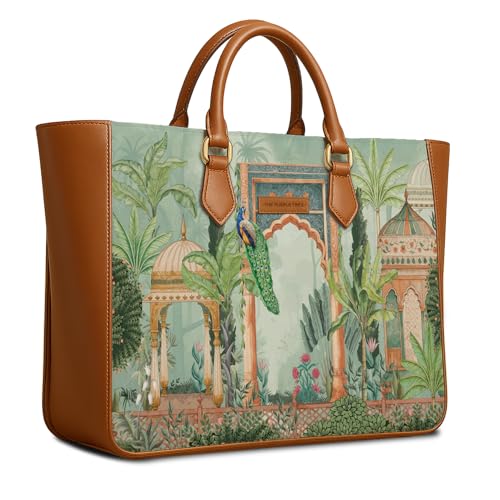 Image of The Purple Tree Handcrafted Women's Tote Bag with Vegan Leather Handles & Indian Prints, Shoulder Tote Bag and Handbag for Office and College (Pack of 1)