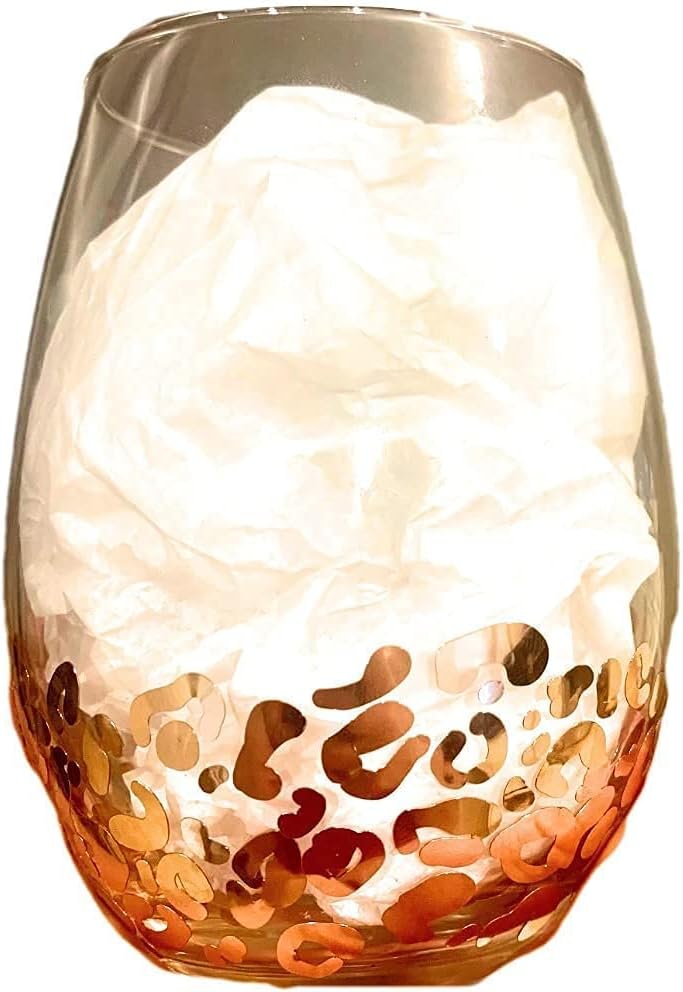 Wine Glass Gift Leopard Print | Wine is My Spirit Animal | Elegant Gold Decorated Cheetah | Clear Stemless 20oz