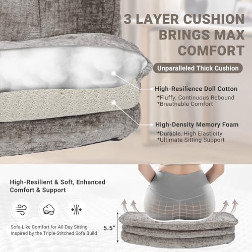 Image of Criss Cross Chair with Wheels, Upholstered Cross Legged Office Chair | Flip Arms, 3 Layer Cushions&Dynamic Airbag Lumbar Support, Wide Seat, Comfy Desk Chair for Home Office, Living Room