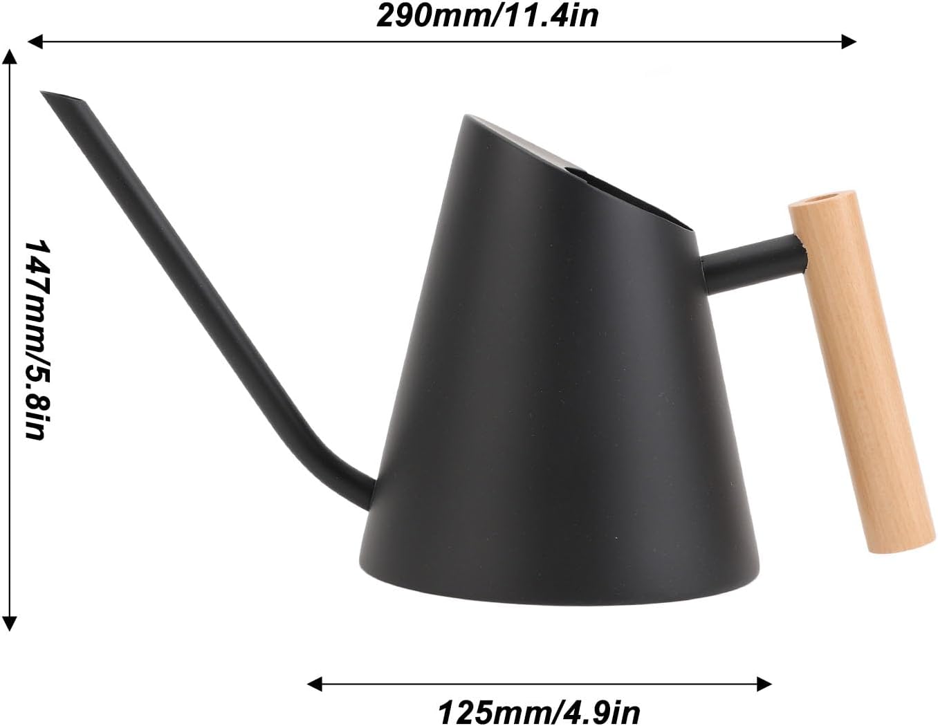 Watering Can, Decorative Comfortable Wooden Handle Stainless Steel Gardening Watering Can Matte Appearance for Home (Black)