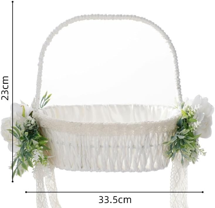 Basket White Teng Pan Handheld Flower Basket Outdoor Wedding Petal Basket image 3