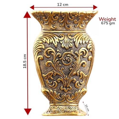 Image of Kridaykraft Decorative Metal Vase, Antique Gold Finish, Baroque Floral Pattern, Traditional Ornate Design