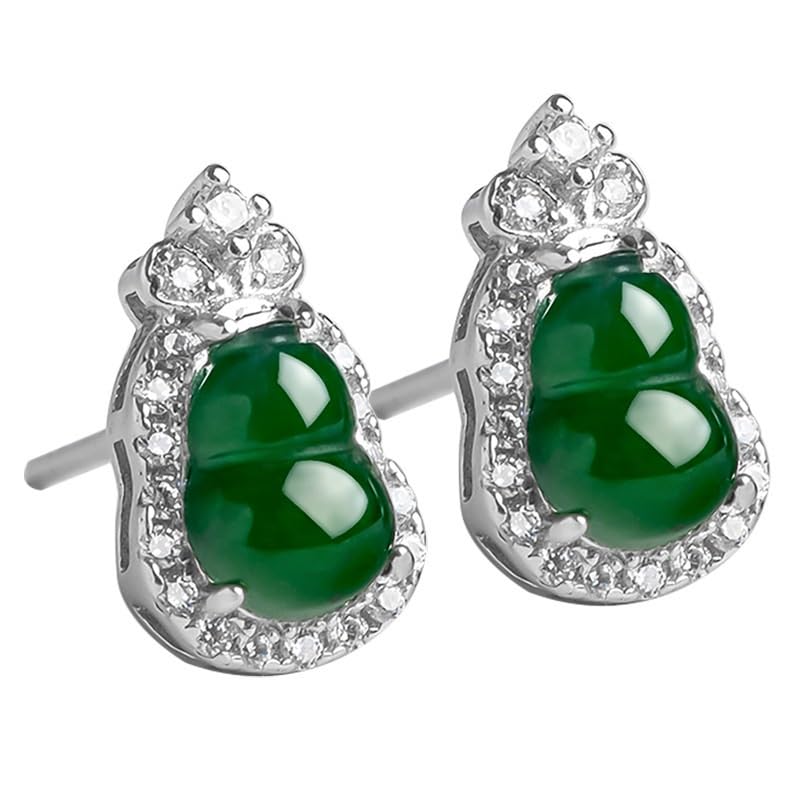 Boucles d'oreilles jade vert clou de gourde sculpté en argent 925 femme