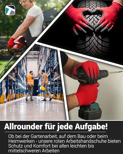 Foto von Trevendo Arbeitshandschuhe - WS-Pro Grip RSL - EN 388 - Montagehandschuhe mit Latexbeschichtung, atmungsaktiv & griffig - ideal für Bau, Garten, Logistik - Mehrfachpack - Größe 8, 12 Paar