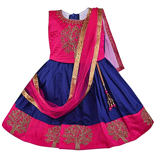 Image of Wish Karo Girls' Ethnic Lehenga Choli Dress with Dupatta - Pink & Green Traditional