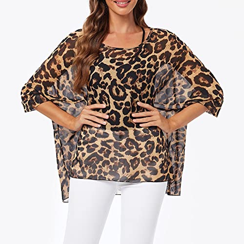 Image of Ckikiou Plus Size Batwing Flowy Semi Sheer Chiffon Blouse Tunic for Women Summer Floral Print Boho Beach Cover ups
