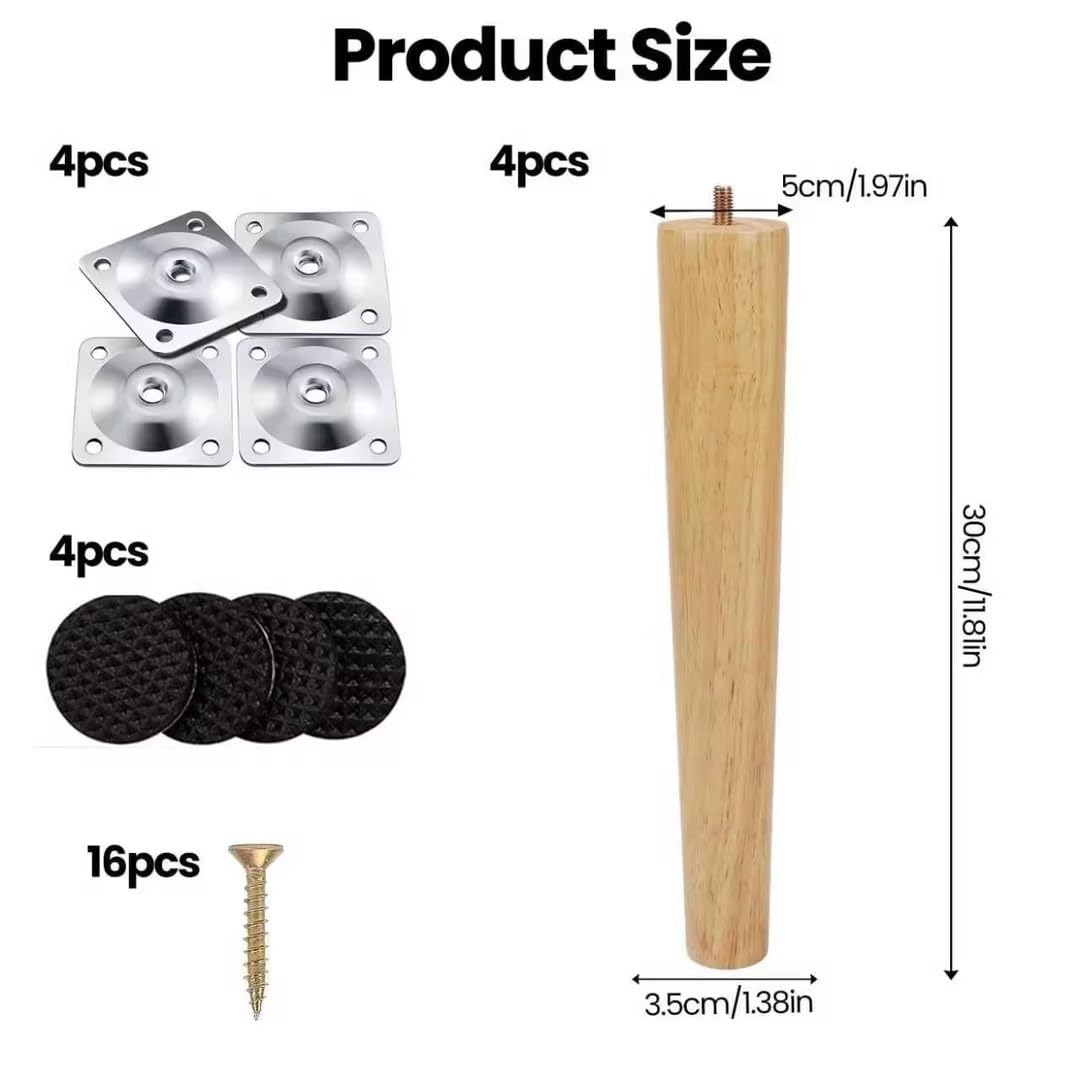 Jyvlucient Sofa Legs Set of 4 Wooden Furniture Legs 30CM/11.8IN Chair Legs Table Legs Cabinet Feets Ottoman Sofa Feet Replacement with Anti-Slip Rubber Protection Pad & Screws for Couch Dresser - Image 2