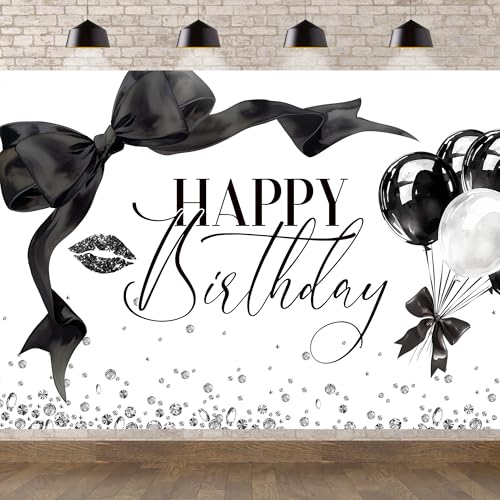 Newsely Black Bow Birthday Banner & Backdrop