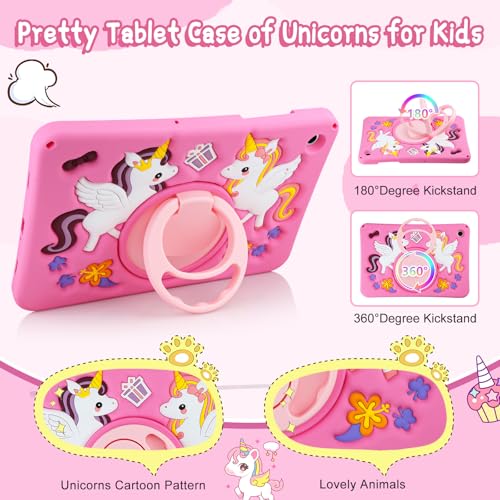 HianDier for Samsung Galaxy Tab A9+ Plus Case Cute Unicorn Silicone for Samsung A9 Plus Tablet Case with Detachable Strap and Rotatable Stand Shockproof Cover for Galaxy Tab A9+ 11" 2023-Rose Pink - image 3