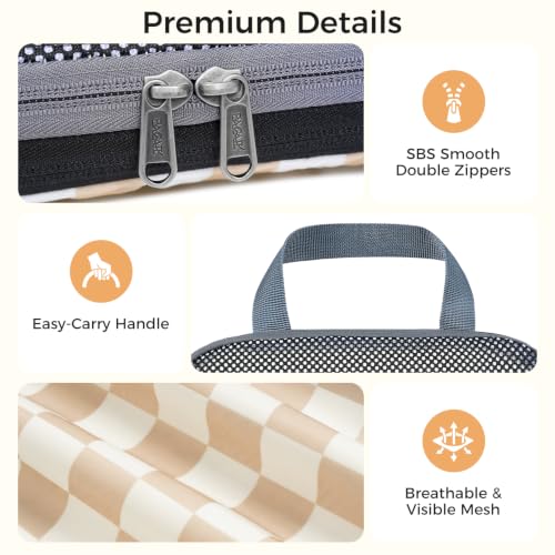 Image of BAGAIL 4 Set /6 Set /8 Set Compression Packing Cubes Travel Accessories Expandable Packing Organizers (Half Mesh, 6-Khaki Checkered)