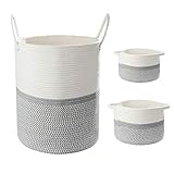 🥇WEICH, ROBUST UND ECO-FREUNDLICH: Wäschekorb geflochten aus 100% Baumwolle Seil, ist chemikalienfrei und weich, wird niemals an die Haut zerkratzen, ist sowohl für Kinder als auch den Holzboden sicher.
