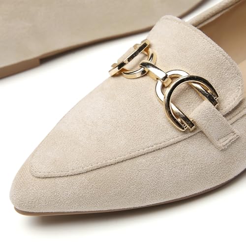 Image of Tilocow Metal Chain Loafers Flats for Women Pointed Toe Slip on Flats Dressy Casual Comfortable Work Business Shoes