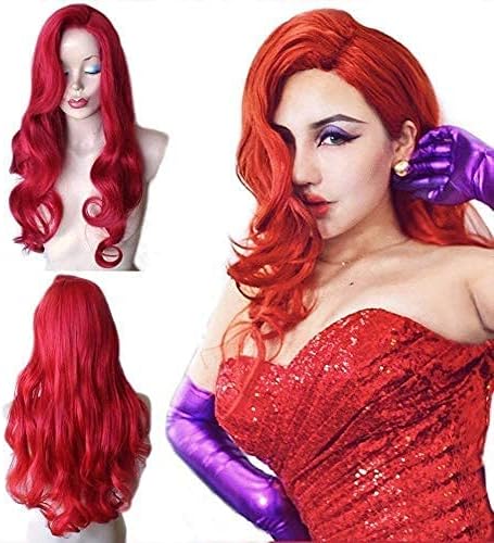 TENGS Long Wavy Copper Red Halloween Cosplay Women Wig