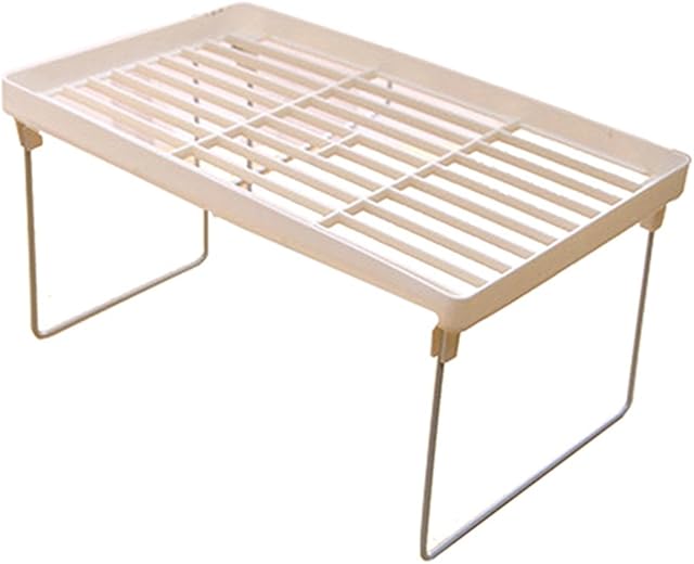Bluelans® Folding Metal Legs Plastic Top Shelf Storage Rack Organizer 1 Level for Kitchen, Bathroom (M (20cm x 32cm))