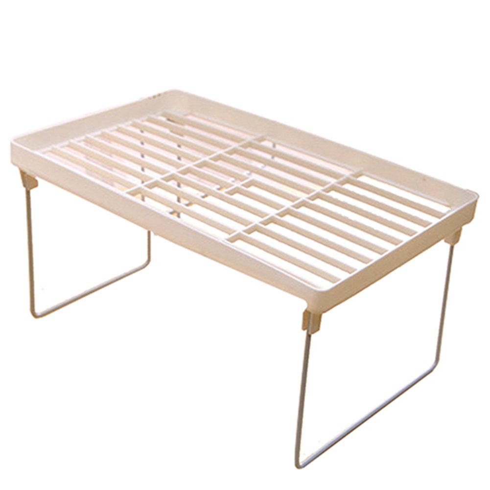 Bluelans® Folding Metal Legs Plastic Top Shelf Storage Rack Organizer 1 Level for Kitchen, Bathroom (M (20cm x 32cm))