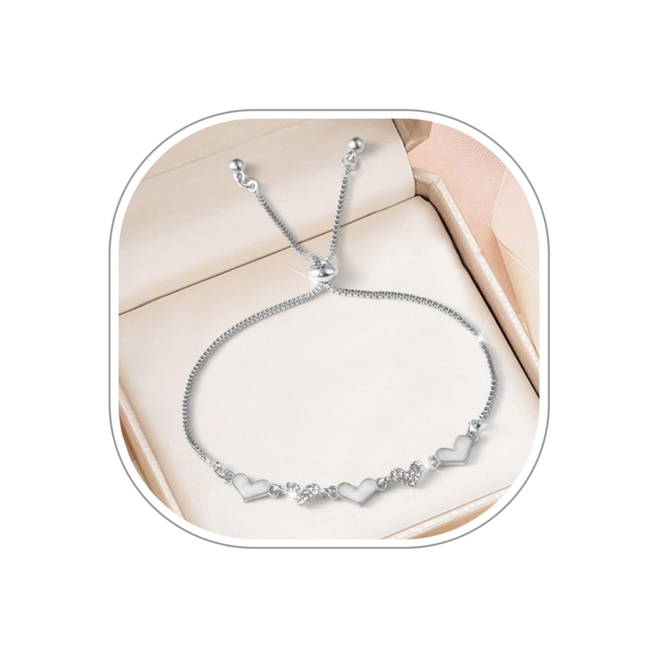 Generic2024 Two Hearts Intertwined Bracelet for Women, Adjustable Cubic Zirconia Opal Heart Tennis Bracelet Jewelry for Mom Birthday Mothers Valentine's Day Gift