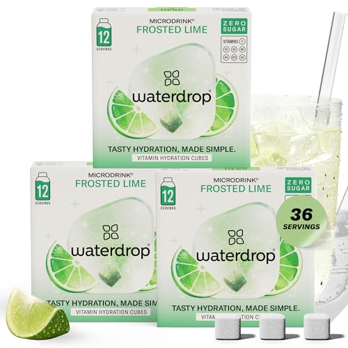 waterdrop® Microdrink Frosted Lime Fizzy Drinks Multipack – Lemon-Lime Flavour – 36 Water Flavouring Hydration Tablets – Sugar Free, Low Calorie Drink Cubes – Flavoured Fizzy Drinks with Vitamin C & B