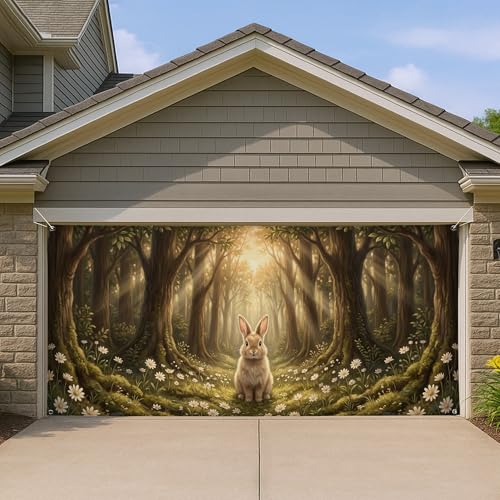 Décoration de garage lapin de la forêt au style vintage et nature pour habillage mural