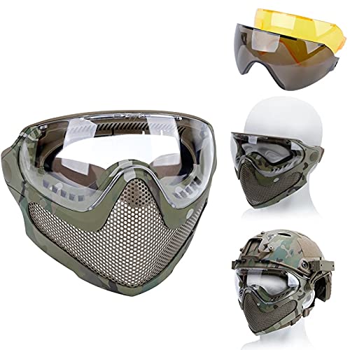 ACEXIER Airsoft Paintball Caza Equipo táctico de Modo Dual Actualización Malla de Acero Media mascarilla Militar Juego de Guerra Máscara Protectora