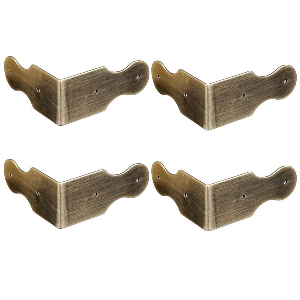 SEIWEI 4 Pcs Pure Brass Box Corner Protector Corner Braces Hardware Desk Edge Angle Guards Wood Phote Frame Accessories (Antique Bronze)