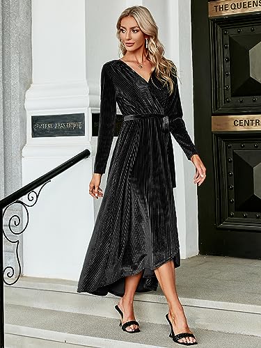 Image of BerryGo Women's Velvet V Neck Wrap Semi Formal Dress Cocktail Party Maxi Dress for Wedding Guest