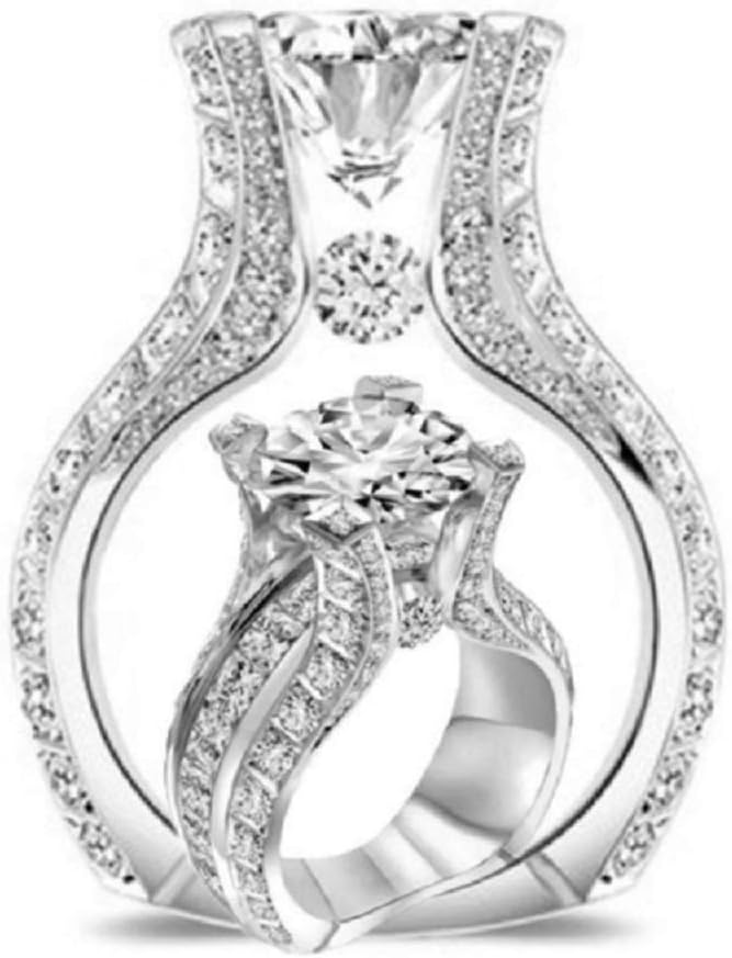 Yuren Fashion Ring,White Topaz Cubic Zirconia CZ Diamond Elegant Eternity Engagement Wedding Band Ring Size 6-10 (Size 8) - Image 3