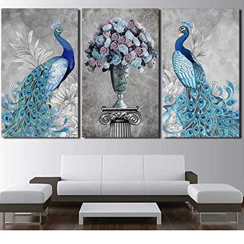 Peinture paon cadre 3 pièces pour affiche salon décoration maison