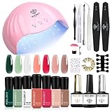 Modelones Gel Nail Polish Kit With U V Light, 7 Jelly Sheer Soak Off Nail Gel Polish Kit Include 48W Dryer Lamp/Bond Primer/No Wipe Base&Top Coat For Nail Art Starter Manicure At Home