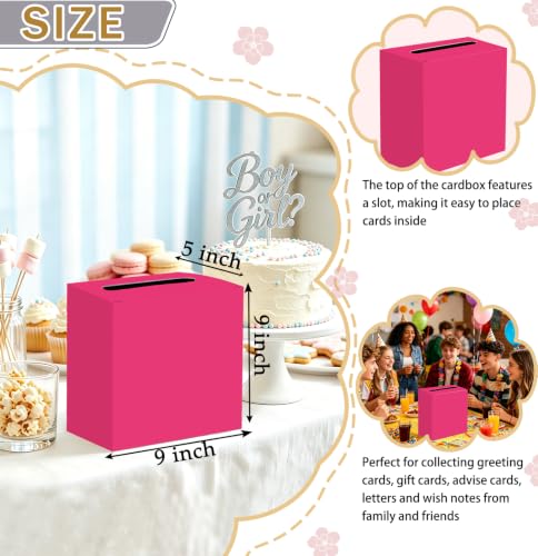 Image of SietDESEO Hot Pink Card Box for Graduation Large Cardboard Gift Card Box Holder for Wedding Reception Birthday Graduation Baby Shower Raffle Ticket Box with Slot